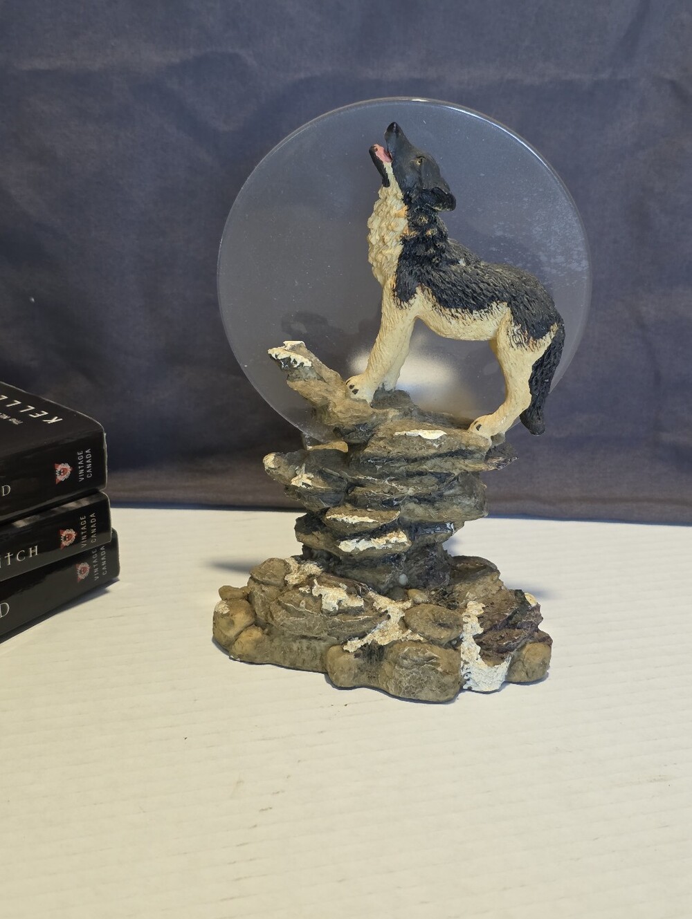 Vintage? Howling At The Moon Wolf - Dog Faux Stone Base Resin Votive Tea Light